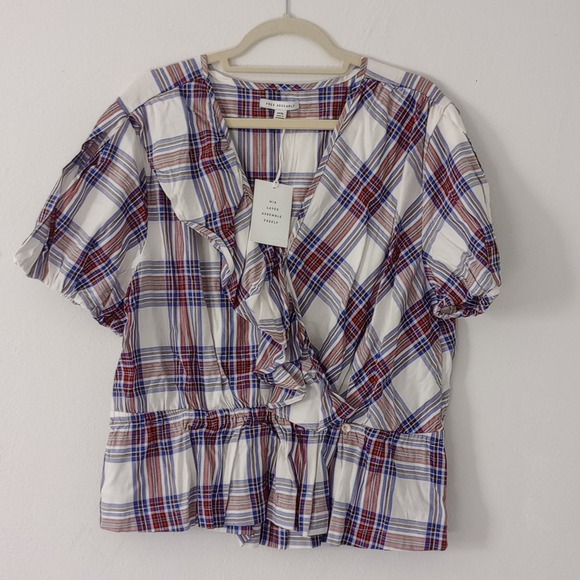 Free Assembly Plaid Ruffled Top XXXL Plus Size Curvy - Picture 1 of 5